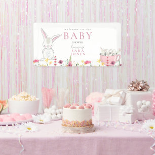 Colourful Wildflowers Rabbit Baby Shower Banner