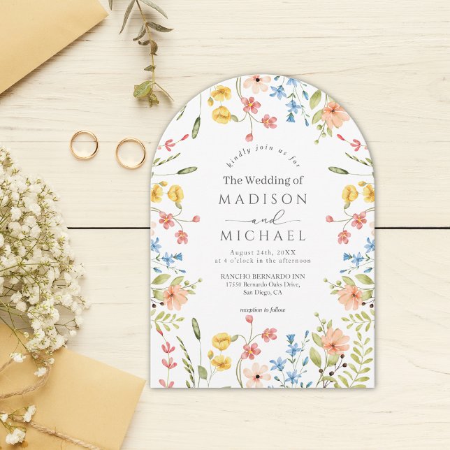 Colourful Wildflowers Rustic Garden Arch Wedding  Invitation (Creator Uploaded)