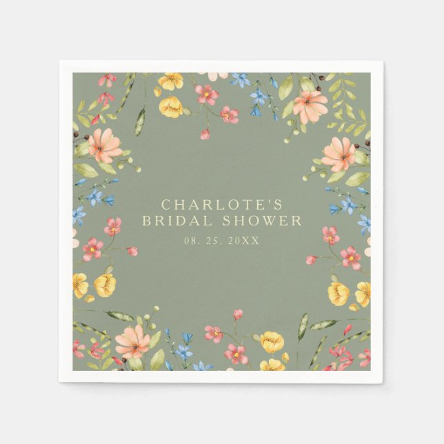 Colourful Wildflowers Sage Garden Bridal Shower Napkin (Front)