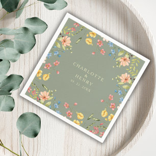 Colourful Wildflowers Sage Garden Wedding  Napkin