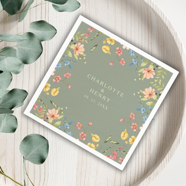 Colourful Wildflowers Sage Garden Wedding  Napkin (Creator Uploaded)