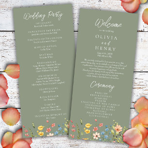 Colourful Wildflowers Sage Green Wedding Program