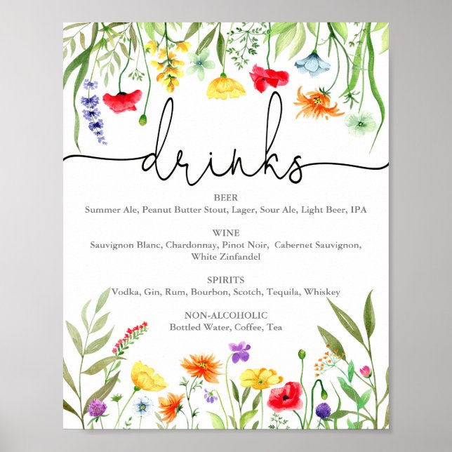 Colourful wildflowers spring drinks sign (Front)