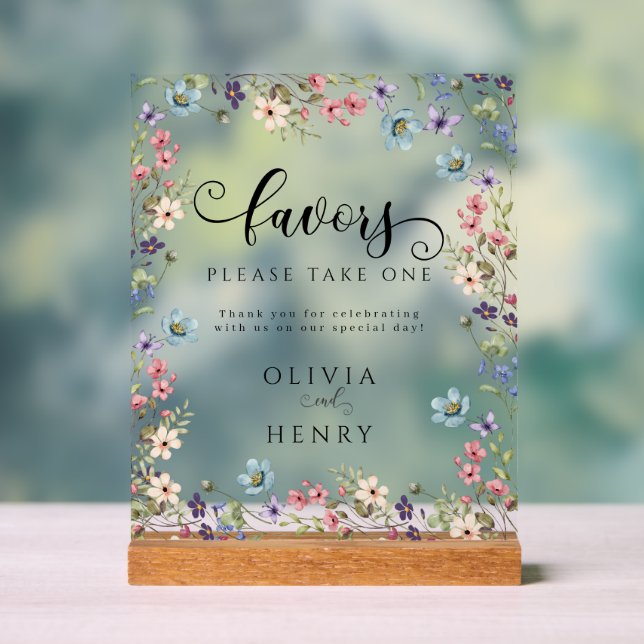 Colourful Wildflowers Spring Wedding Favours  Acrylic Sign (Neutral)
