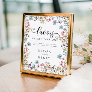 Colourful Wildflowers Spring Wedding Favours Sign