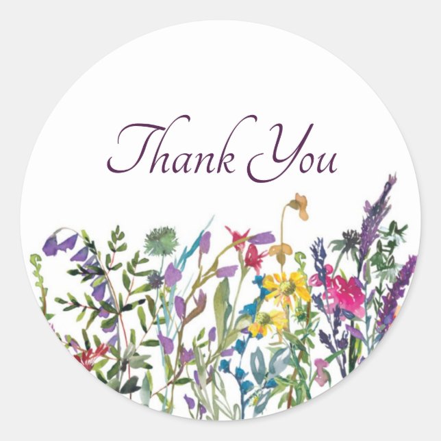 Colourful wildflowers thank you  classic round sti sticker (Front)