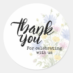 Colourful Wildflowers Thank You For Celebrating Classic Round Sticker