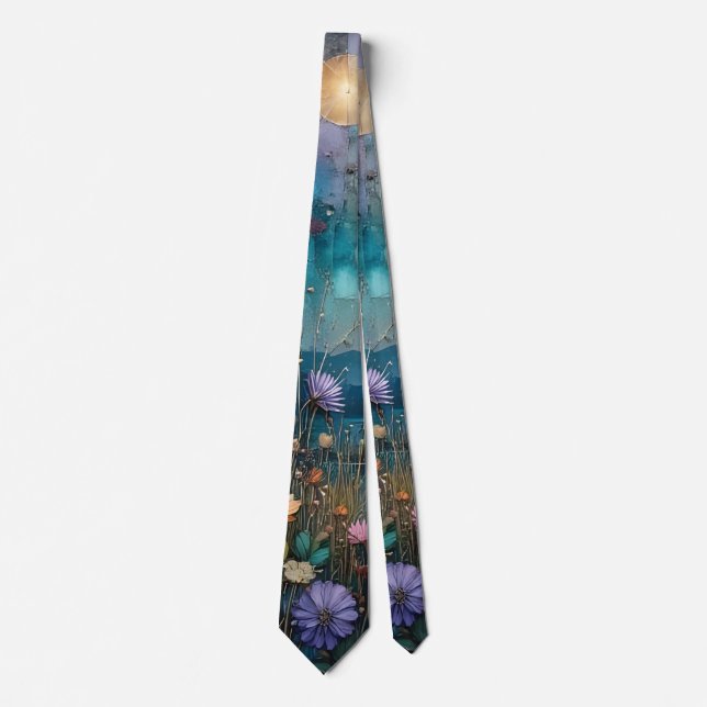 Colourful Wildflowers under moonLandscape Tie (Front)