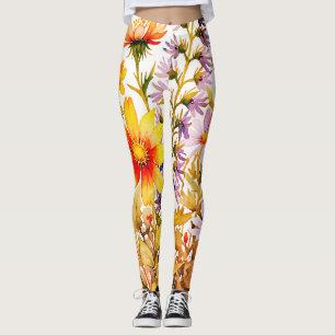 colourful wildflowers  watercolor painting leggings