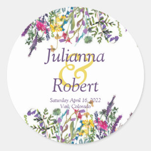 Colourful wildflowers  wedding classic round stick sticker