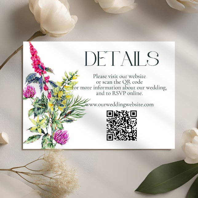 Colourful Wildflowers Wedding Details QR Code Enclosure Card (Creator Uploaded)