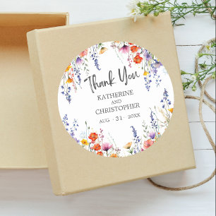 Colourful Wildflowers Wedding Elegant Thank You Classic Round Sticker