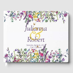 Colourful wildflowers wedding guest book