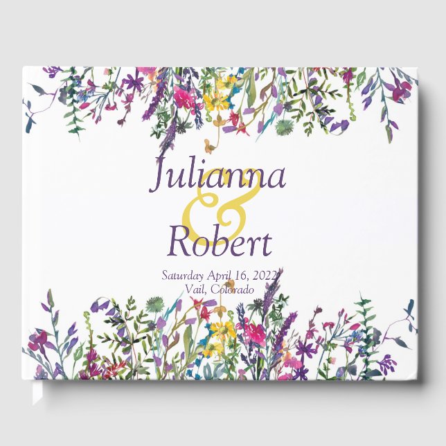 Colourful wildflowers  wedding  guest book (Front)