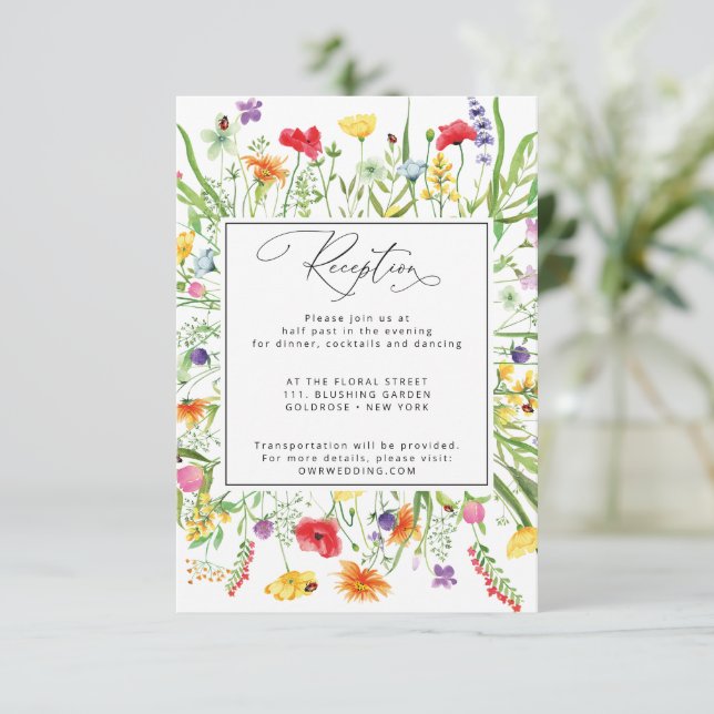 Colourful Wildflowers Wedding Reception Card (Standing Front)