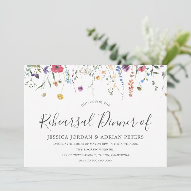 Colourful Wildflowers Wedding Rehearsal Dinner Invitation (Standing Front)