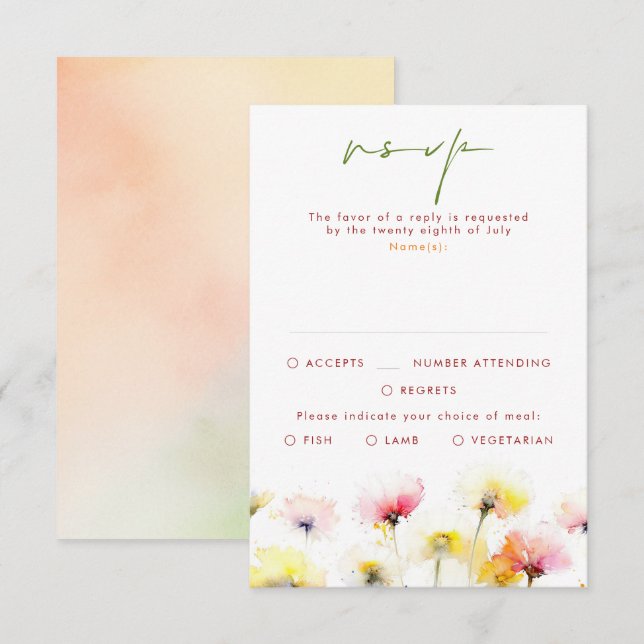 Colourful Wildflowers Wedding RSVP Cards (Front/Back)