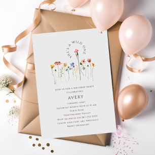 Colourful Wildflowers Wild One Birthday Party Invitation