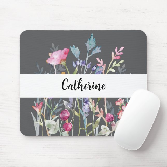 Colourful Wildflowers with Custom Name Grey Mouse  Mouse Pad (With Mouse)