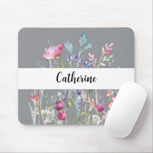 Colourful Wildflowers with Custom Name Light Grey Mouse Pad