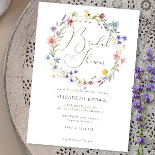 Colourful Wildflowers Wreath Garden Bridal Shower Invitation
