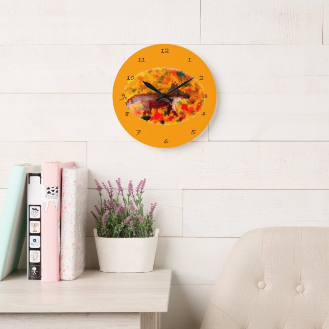 Colourful Wildlife Art Autumn Fox Large Clock (Reading Room)