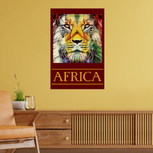 Colourful Wildlife Lion Pop Art Africa Travel Poster
