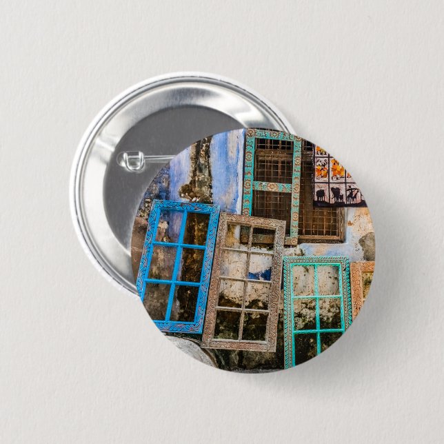 Colourful window frames 6 cm round badge (Front & Back)