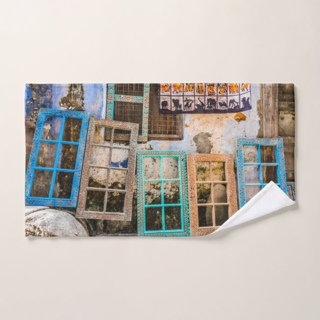 Colourful window frames bath towel set (Hand Towel)