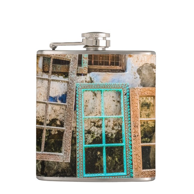 Colourful window frames hip flask (Front)
