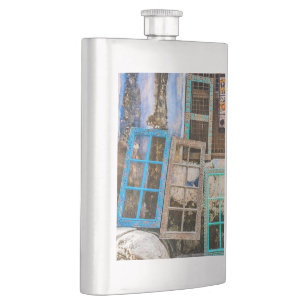 Colourful window frames hip flask