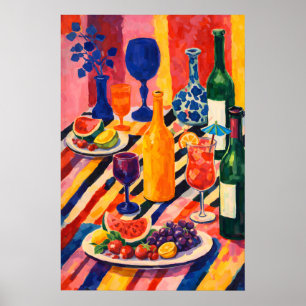 Colourful Wine Fruit Still Life Poster, Maximalist Poster