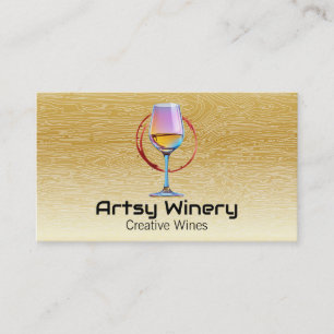 Colourful Wine Glass   Wood Grain Pattern Business Card