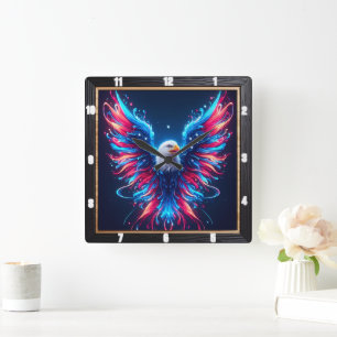Colourful Winged Eagle Modern  Square Wall Clock