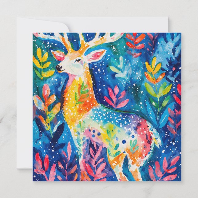 Colourful Winter Deer Watercolor Invitation (Front)