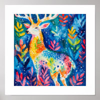 Colourful Winter Deer Watercolor