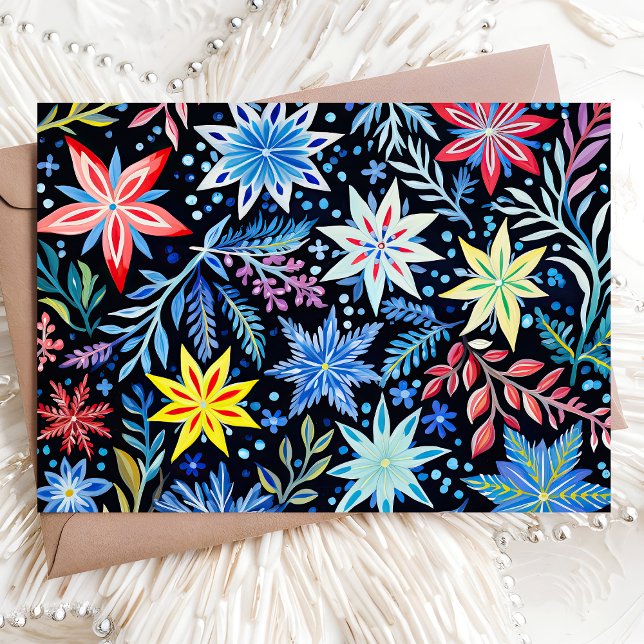 Colourful Winter Floral Pattern Christmas Holiday Card (Creator Uploaded)