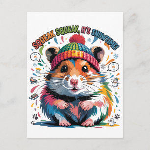 Colourful Winter Hamster Illustration with Text Postcard