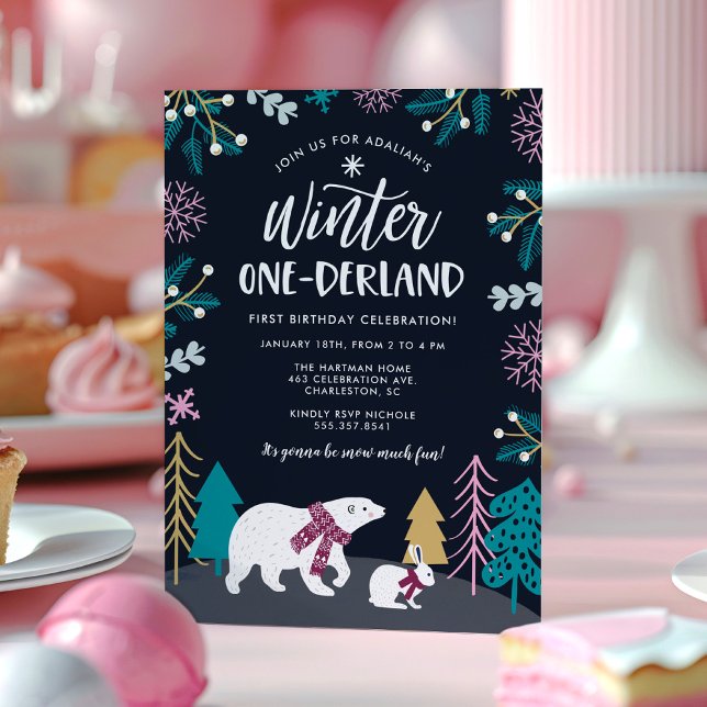 Colourful Winter ONEderland Birthday Invitation (Creator Uploaded)