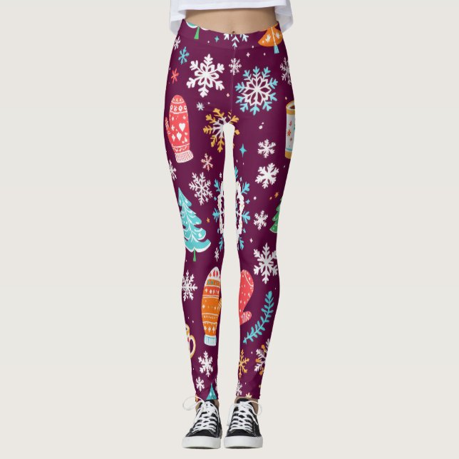 Colourful Winter Pattern Leggings (Front)