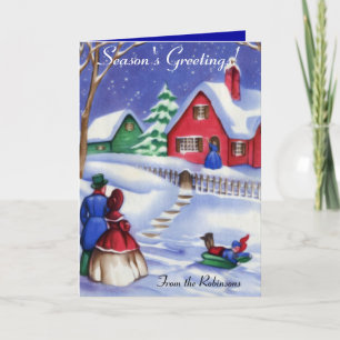 Colourful Winter Scene Family at Red House Cards