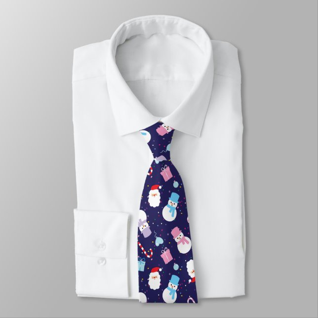 Colourful Winter Snowman Christmas Santa Pattern Tie (Tied)