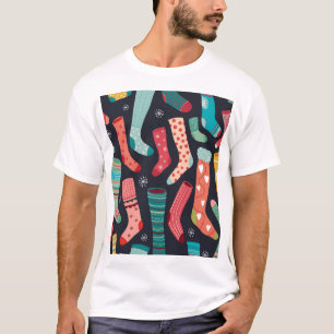 Colourful winter socks, seamless pattern. T-Shirt