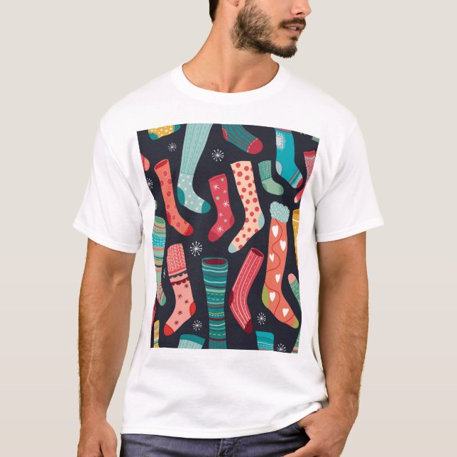 Colourful winter socks, seamless pattern. T-Shirt (Front)