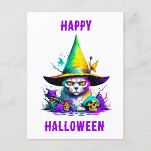 Colourful Witch Cat Postcard