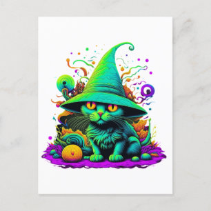 Colourful Witch Cat Postcard