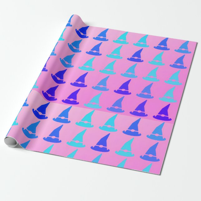 Colourful Witch Hat Halloween Pattern Wrapping Paper (Unrolled)