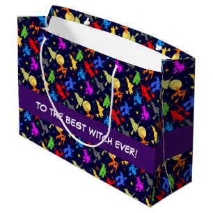 Colourful Witches Fly At Night Halloween Pattern Large Gift Bag