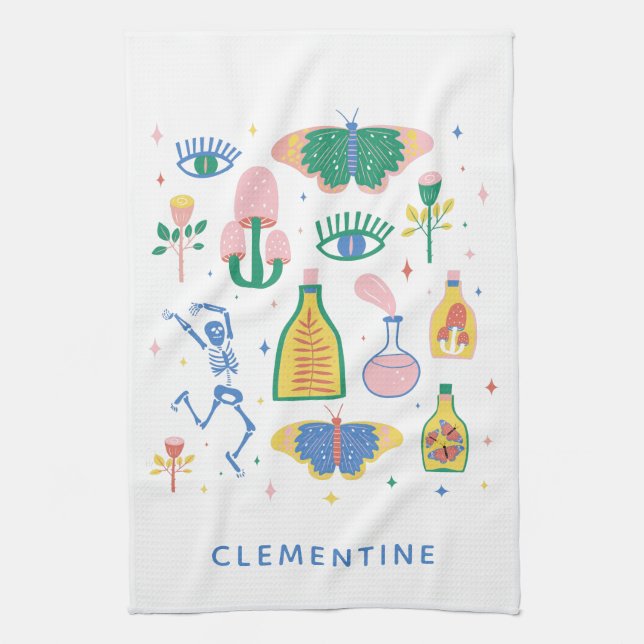 Colourful Witchy Magic Potions Personalised Name  Tea Towel (Vertical)