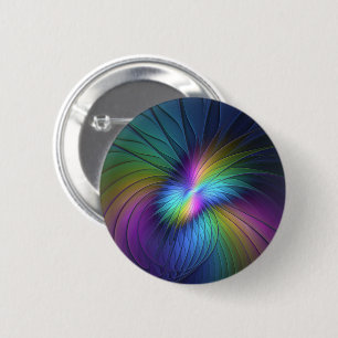 Colourful With Blue Modern Abstract Fractal Art 6 Cm Round Badge
